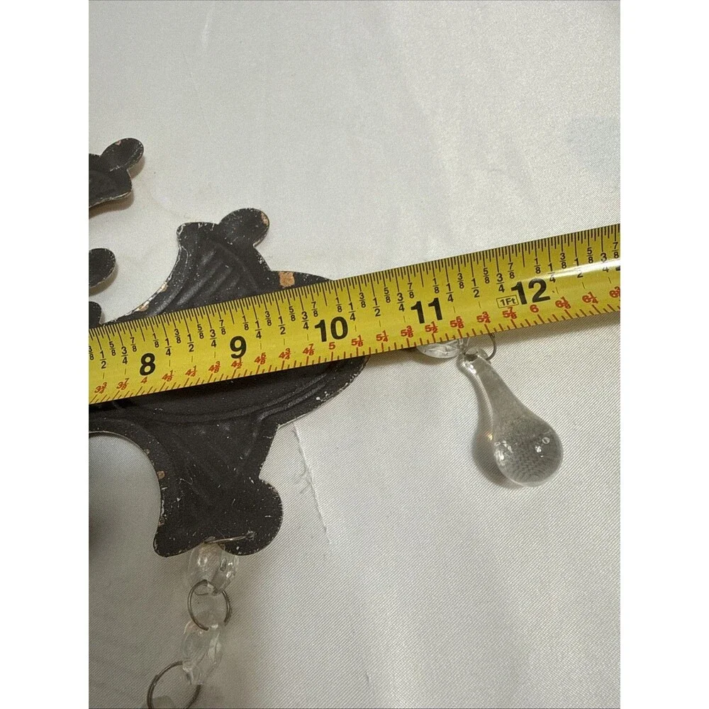 Vintage Metal Cross Decor With Glass Beads Hanging Rustic Off White Flat